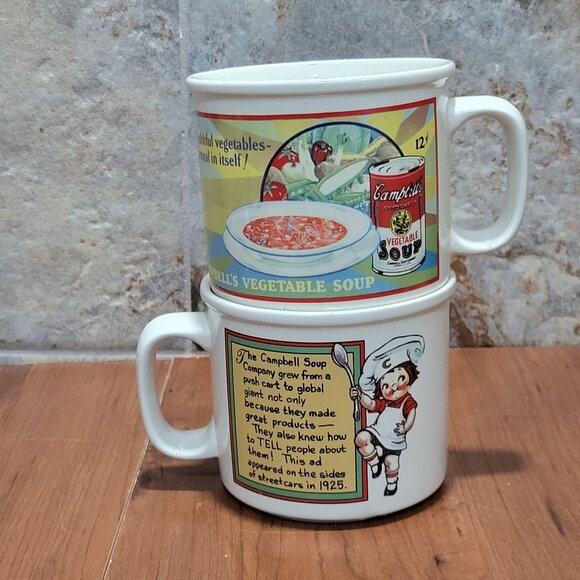 VTG 1993 Campbell Vegetable Soup Mug Coffee Cup Ad 1925 Set of 2 - Picture 1 of 13